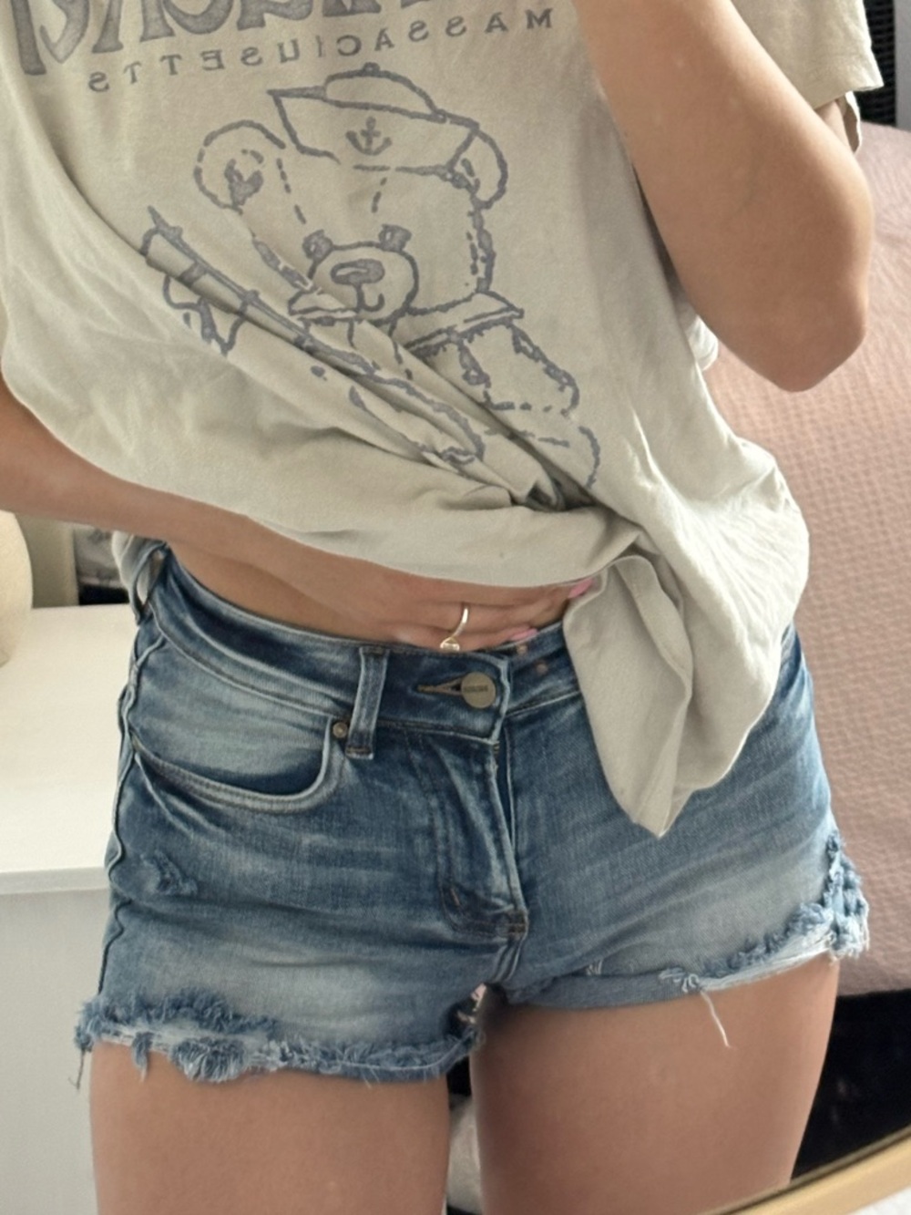 Disclosure medium wash jean shorts